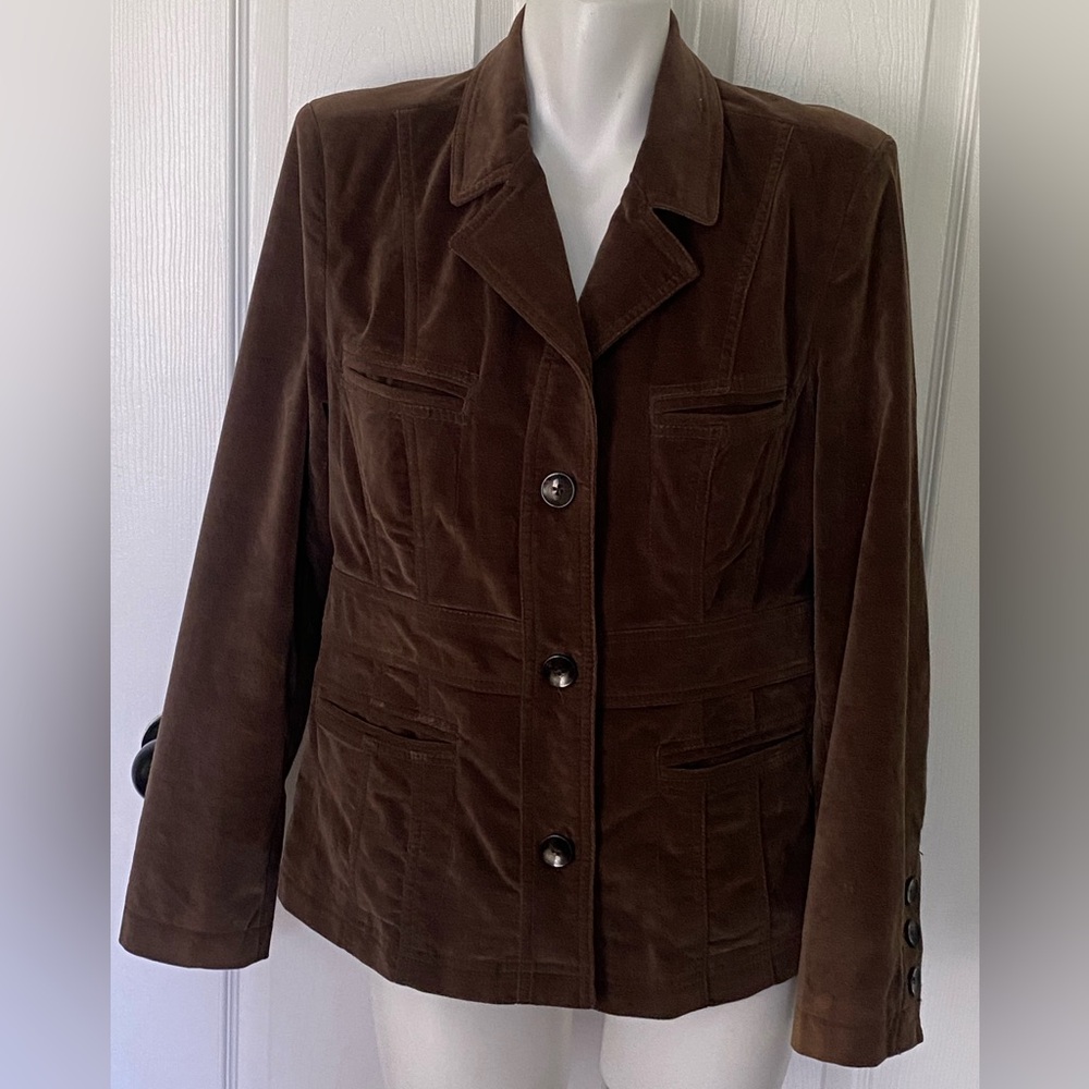 Vintage Lady Hathaway Brown Velour Feel Lined Women’s Blazer Sz M